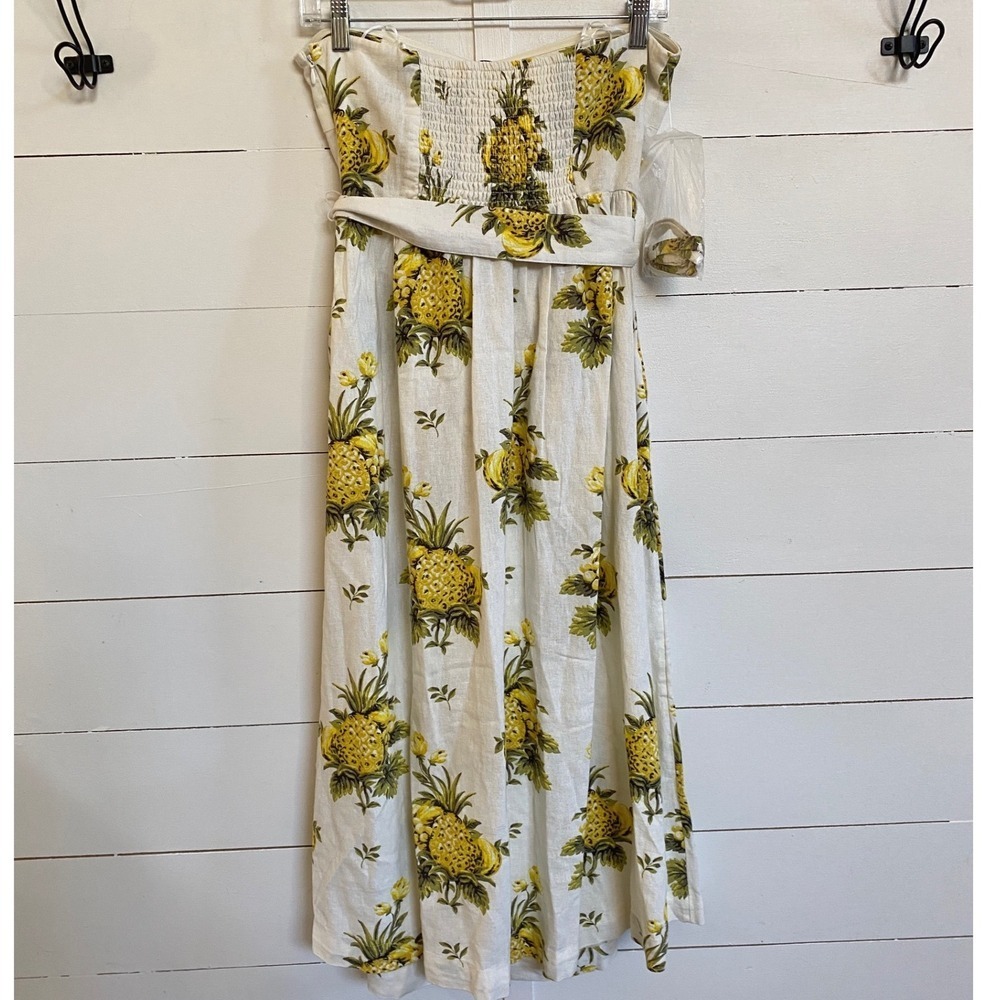 TAHARI Pineapple Linen Blend Pineapple Strapless Midi Dress 8 NWT - Picture 9 of 14